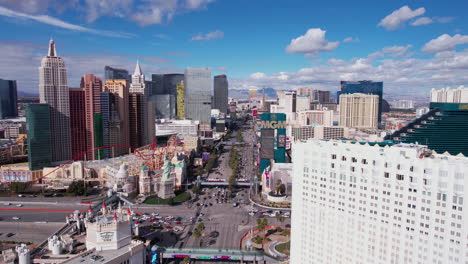 Aerial-View-of-Las-Vegas-Strip-With-Tropicana-Hotel-Casino-Before-Demolition,-Nevada-USA,-Drone-Shot