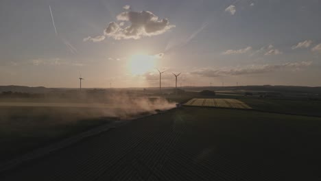 Wind-farm-in-a-rural-area-during-sunset