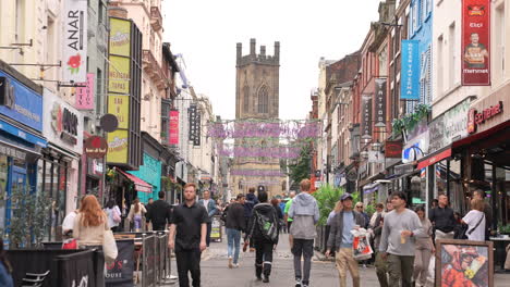 People-Walking-on-Bold-Street,-Liverpool-England-UK
