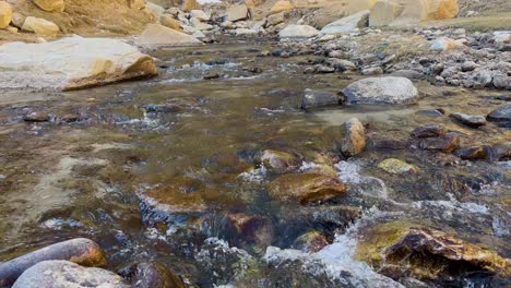 Close-up-of-river-stream-flowing-over-stones-In-Skardu