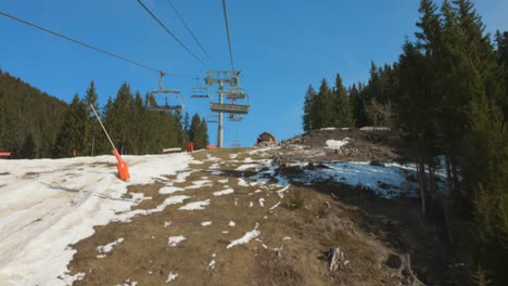 Chairlift-In-French-Alps-With-Less-Snow-During-Climate-Change-Near-Flaine,-France