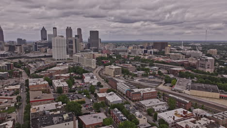 Atlanta-Georgia-Aerial-v917-cinematic-drone-flyover-Castleberry-Hill-trendy-neighborhood-capturing-residential-lofts,-south-downtown-cityscape-on-the-skyline---Shot-with-Mavic-3-Pro-Cine---May-2023