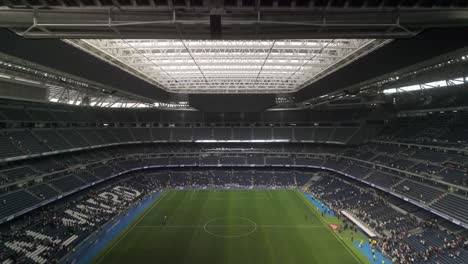 tilt-up-shot-of-Real-Madrid-stadium-after-football-soccer-corazon-classic-match-Real-Madrid-legends-vs-Oporto-vintage-in-march-2024-during-match-break