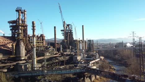 Steel-Mill-Blast-Furnace-On-The-Banks-Of-River-Olse-In-Trinec,-Czech-Republic