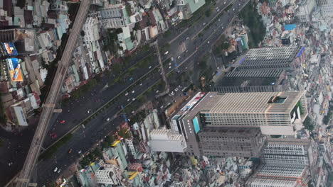 Railroad-Line-To-Tan-Cang-Station-Over-Traffic-At-Binh-Thạnh-District-In-Ho-Chi-Minh-City,-Vietnam