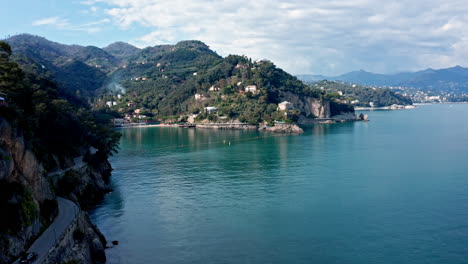 Scattered-buildings-and-historic-sites-along-Italian-Riviera,-Portofino