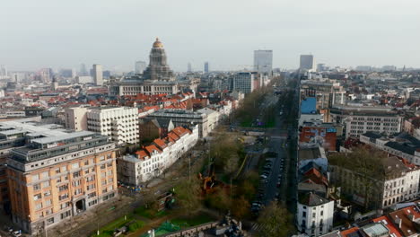 Brussels-City-Aerial-Pullback-on-a-Sunny-Day-with-Palace-of-Justice