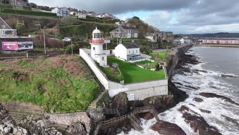 Drone-video-of-Youghal-Lighthouse-in-Youghal,-East-Cork,-Ireland