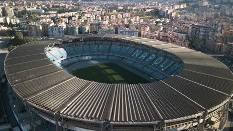 Cinematic-Establishing-Aerial-View-Above-Stadio-Diego-Armando-Maradona,-Home-to-SSC-Napoli-in-Fuorigrotta-Suburb