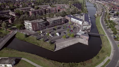 Shopping-area-aerial-in-residential-neighbourhood-Leesten-with-distinct-shape