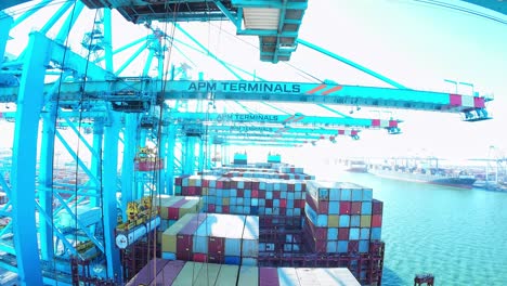 Kräne-Und-Frachtcontainer-Bei-APM-Terminals-In-Den-Niederlanden-–-Statische-Aufnahme