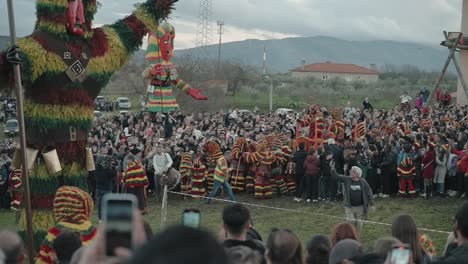 Traditional-Caretos-in-Festive-Ritual-among-crowd,-Podence-Portugal