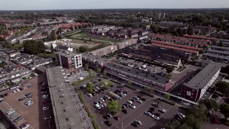 Shopping-area-aerial-in-residential-neighbourhood-Waterkwartier-in-suburbs-of-Zutphen