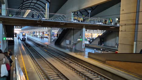 Cinematic-view-over-the-Seville,-Santa-Justa-Train-Station-in-the-region-of-Andalusia,-Spain