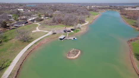 Aerial-footage-of-a-small-pond-in-Lake-Dallas-Texas