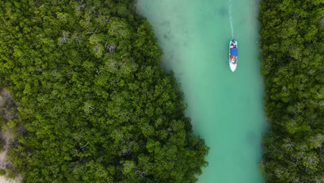 High-drone-shot-over-the-amazing-clear-melting-water-of-sea-and-lagoon-of-Sian-Ka'an-Biosphere-Reserve