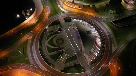 Aerial-Viev-of-Night-Cityscape-with-Illuminated-Streets-of-Katowice-City