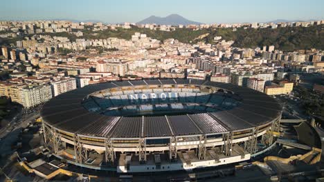 Aerial-Pullback-Reveals-Diego-Armando-Maradona-Stadium,-Home-to-SSC-Napoli-of-Italian-Serie-A