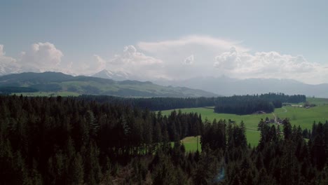 Antena-De-Lagos,-Bosques-Y-Montañas-En-La-Suiza-Rural