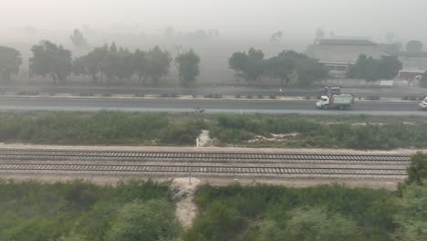 Drone-flies-near-Sahiwal-to-Multan-Road-in-punjab-it-is-very-foggy
