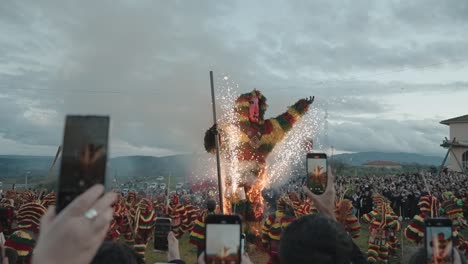 Effigy-Burn-at-Podence-Carnival-Finale-Captured-by-Onlookers,-Portugal