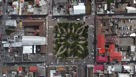 Top-aerial-view-Central-square-of-the-city-of-Machachi,-Pichincha-Region,-Ecuador
