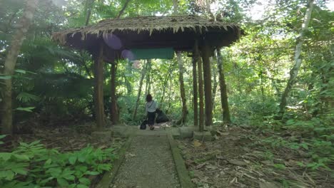 Tourists-In-The-Forest-Trails-Of-Kali-Biru-In-Raja-Ampat,-Southwest-Papua,-Indonesia