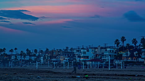 Manhattan-Beach,-Kalifornien,-USA,-Zeitraffer,-Zeit-Vergeht-Nach-Sonnenuntergang,-Schöner-Himmel