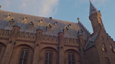 European-dutch-castle-palace-cathedral-chapel-in-the-Netherlands-Holland-in-the-Hague-city-town-with-traditional-authentic-architecture-and-cinematic-slow-scenery-walkthrough