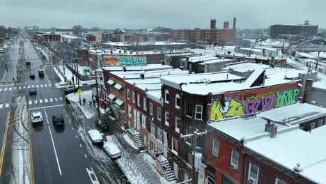 Row-houses-in-Kensington-Philadelphia-during-winter-day-with-snow