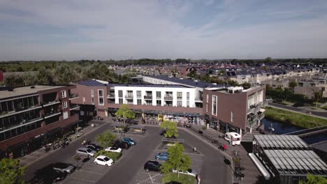 Dutch-shopping-area-aerial-in-residential-neighbourhood-Leesten-with-distinct-shape