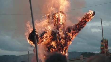 Bonfire-effigy-ignites-Podence-carnival-night-in-Portugal---slow-motion