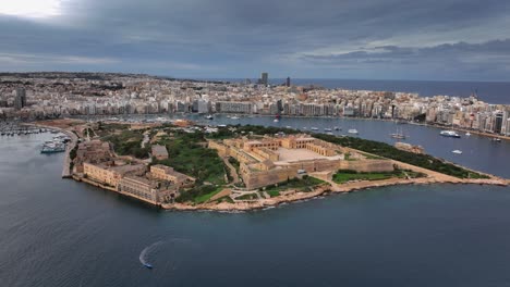 Aerial-View-Of-Fort-Manoel-In-Manoel-Island-on-a-cloudy-day