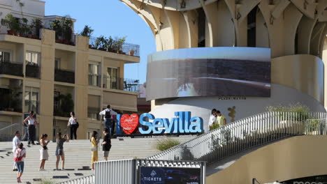 Tourists-At-La-Encarnación-Square-In-Seville,-Spain---Slow-Motion