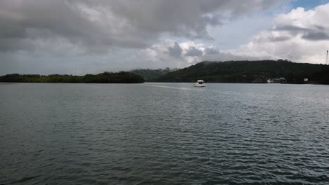 Boat-moored-along-the-Tweed-River,-Northern-New-South-Wales,-Australia