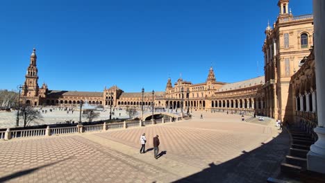 Wide-View-Of-Plaza-de-Espana-On-A-Sunny-Day,-Seville,-Spain