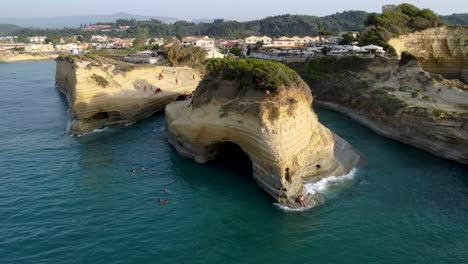 Orbit-View-over-Canal-d'Amour-Beach-and-Cliffs-in-Sidari,-Corfu,-Greece