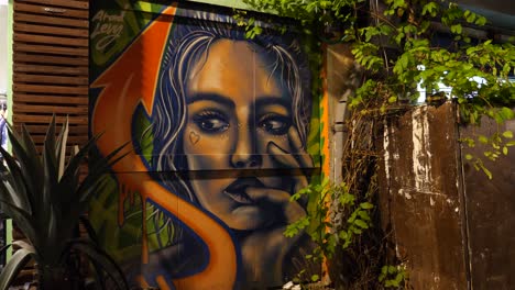 Pintura-Mural-Retrato-De-Una-Mujer-En-La-Ciudad-De-Tel-Aviv,-Israel.