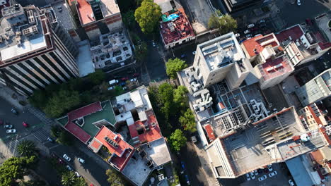 Mexico-City-Aerial-Drone-at-Magic-Hour,-Birds-Eye-Tilt-Up