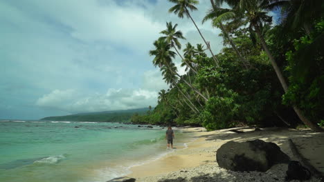 Walking-on-Tourism-Fiji-Fijian-beach-coral-shoreline-waves-crashing-sunny-morning-afternoon-clouds-tropical-peaceful-jungle-rainforest-Taveuni-walk-hike-Rainbow-Reef-Suva-Nadi-Malalo-Castaway-island
