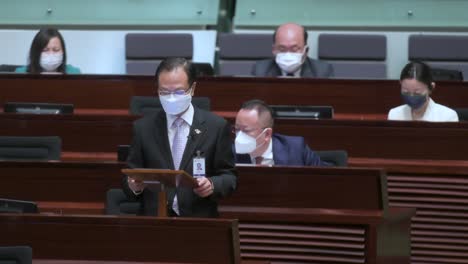 A-lawmaker-speaks-during-the-annual-policy-address-at-the-Legislative-Council-building-in-Hong-Kong