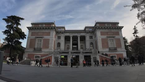 establishing-shot-timelapse-of-Museo-del-Prado-main-entrance-during-sunny-winter-afternoon