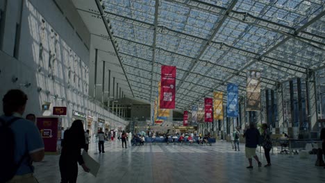 Abu-Dhabi-UAE-Cruise-Terminal-Hall-at-Zayed-Port,-People-Walking-Inside-Building