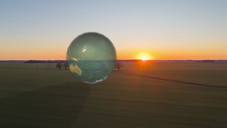 Animación-De-La-Tierra-Girando-Sobre-Los-Campos-Rurales-Al-Atardecer.