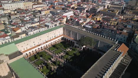 Museum-of-Santa-Chiara-in-Naples,-Italy---Cinematic-Establishing-Drone-Shot