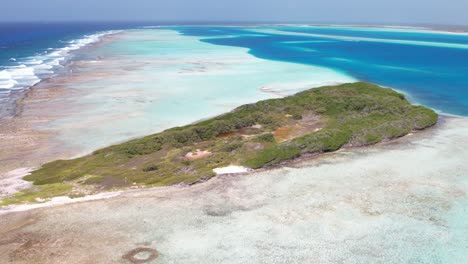 Aerial-view-of-bird-reef-barrier,-green-island-and-turquoise-sea