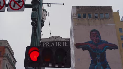 Pov-view-of-Prairie-street-in-downtown-Houston,-Texas