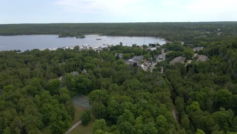 Aerial-view-of-Bayfield,-city-in-Bayfield-County,-Wisconsin,-United-States