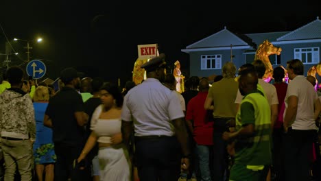 Retrovisor-De-Lugareños-Y-Guardias-De-Seguridad-Que-Protegen-A-Los-Turistas-Durante-El-Desfile-De-Carnaval-Por-La-Noche