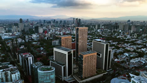 Aerial-view-around-the-Miyana-Carso-Complex,-cloudy-evening-in-Polanco,-Mexico-city